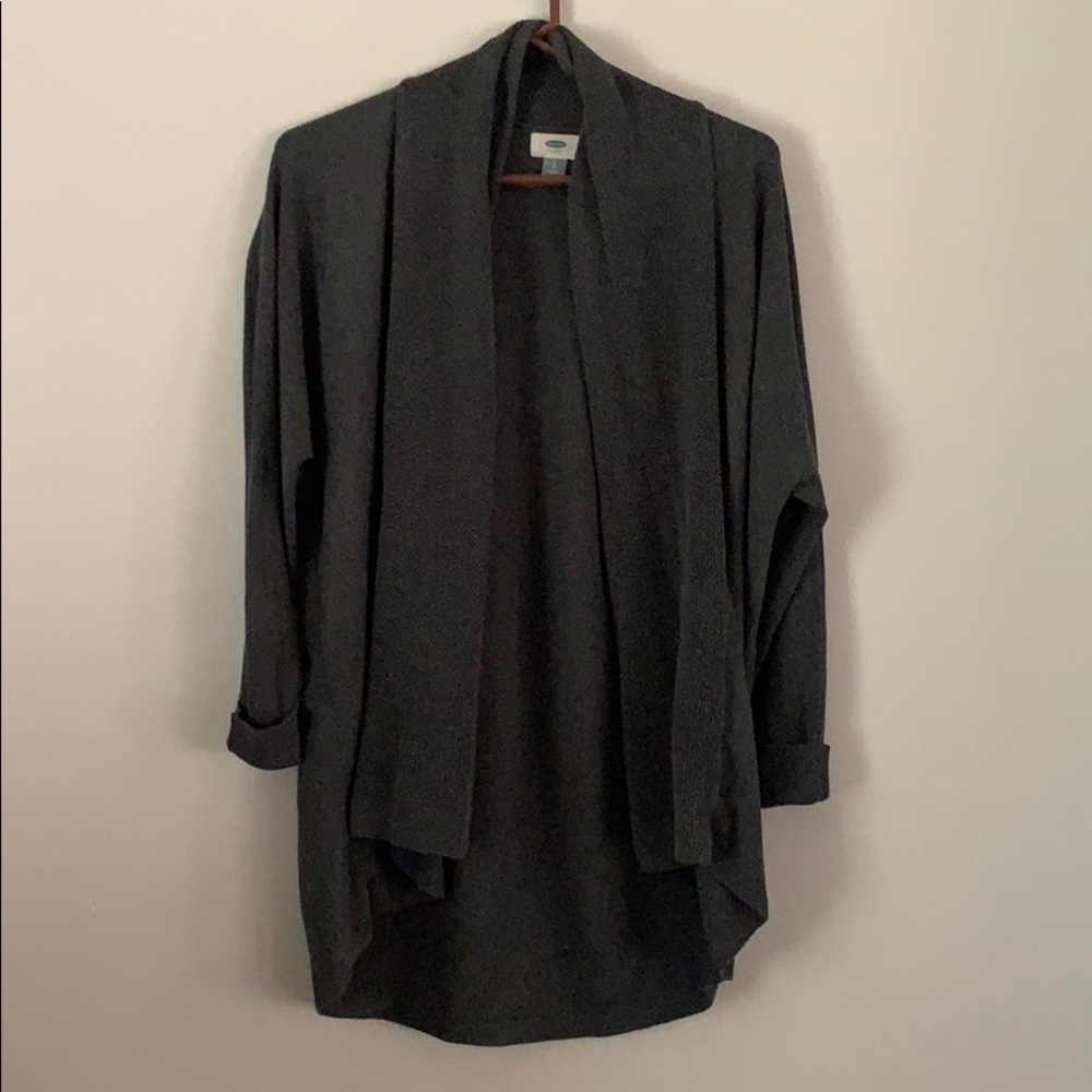 Charcoal Grey Open Front High Low Sweater